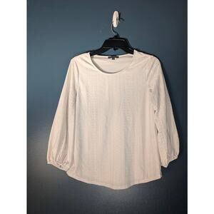 Adrianna Papell Blouse Womens Size S White Lace Eyelet 3/4 Sleeve